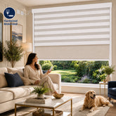 Hardwired Motorized Dual Roller Shades, Dual Motor Two Shades in One Window, Zebra Sheer Shades with Blackout Roller Shade, Day & Night Smart Window Blinds