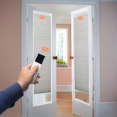 Battery Motorized Door Shades Add on Blinds Framed Cellular Shades No Drill Install Cordless For French Door & Operable Window