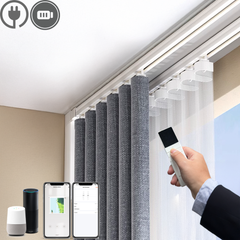 Motorized Curtain with Track Sets Custom Size Up to 200inches (16ft) Hardwired Smart & Motorized Options