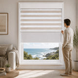 Dual Roller Shades, Two Shades in One Window, Corded Zebra Sheer Shades with Blackout Roller Shade, Day and Night Layered Window Blinds