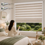 Battery Motorized Dual Roller Shades, Two Shades in One Window, Zebra Sheer Shades with Blackout Roller Shade, Day & Night Smart Window Blinds