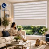 Hardwired Motorized Dual Roller Shades, Dual Motor Two Shades in One Window, Zebra Sheer Shades with Blackout Roller Shade, Day & Night Smart Window Blinds