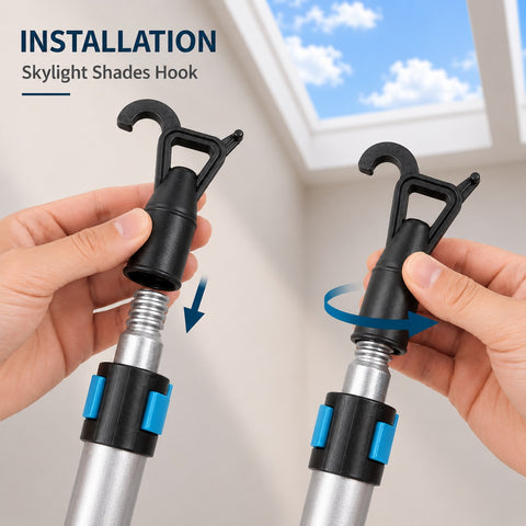 Skylight Shades Hook, 3/4" Threaded Extension Pole Attachment for Cordless Shades, Blinds & Skylight Window Shades (Hook Only)