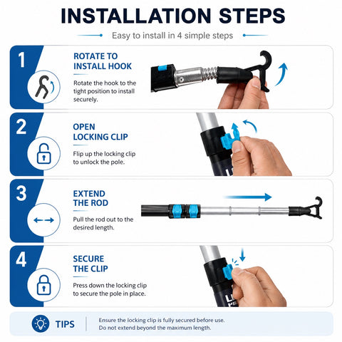 Telescopic Rod Skylight Shads Push Pull Adjustable Rod for Skylight Cordless Window Blinds and Shades,Easy to Pull The Shades Down and Up 39 to 94inch.