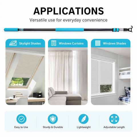Telescopic Rod Skylight Shads Push Pull Adjustable Rod for Skylight Cordless Window Blinds and Shades,Easy to Pull The Shades Down and Up 39 to 94inch.