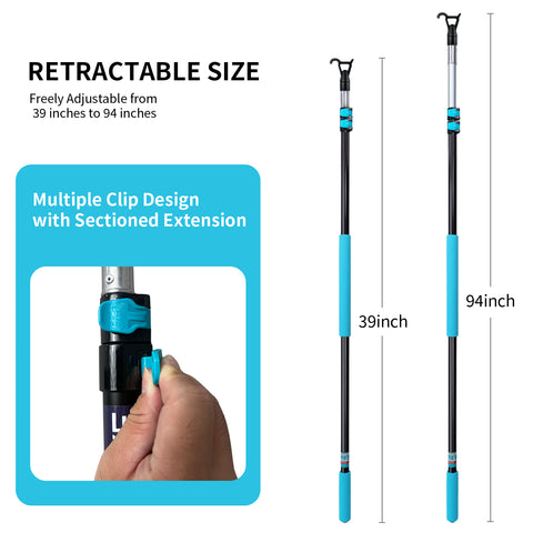 Telescopic Rod Skylight Shads Push Pull Adjustable Rod for Skylight Cordless Window Blinds and Shades,Easy to Pull The Shades Down and Up 39 to 94inch.