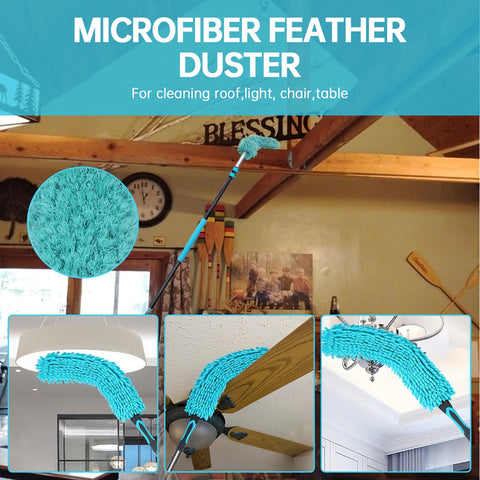 High Ceiling Duster Kit with Heavy Duty Extension Pole, Reaches Up to 30FT Options, Includes Microfiber Feather Duster, Cobweb and Ceiling Fan Duster, Window Squeegee Cleaner & Skylight Hook