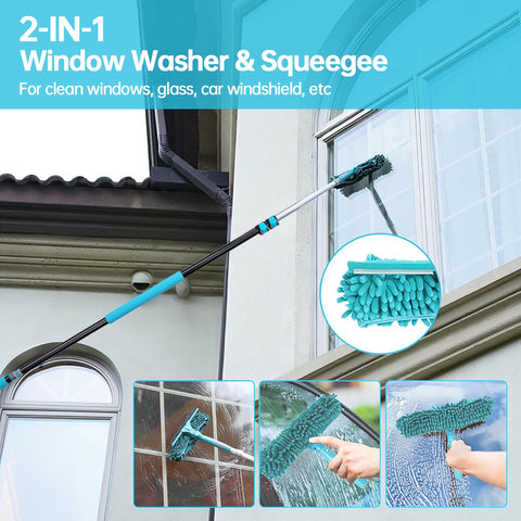 High Ceiling Duster Kit with Heavy Duty Extension Pole, Reaches Up to 30FT Options, Includes Microfiber Feather Duster, Cobweb and Ceiling Fan Duster, Window Squeegee Cleaner & Skylight Hook